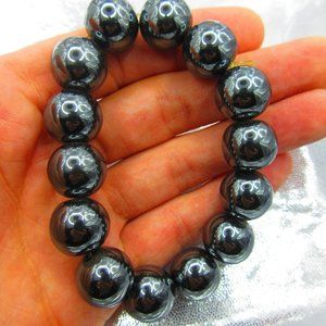 Hematite 14mm Round 7" Stretchy Gemstone Bracelet